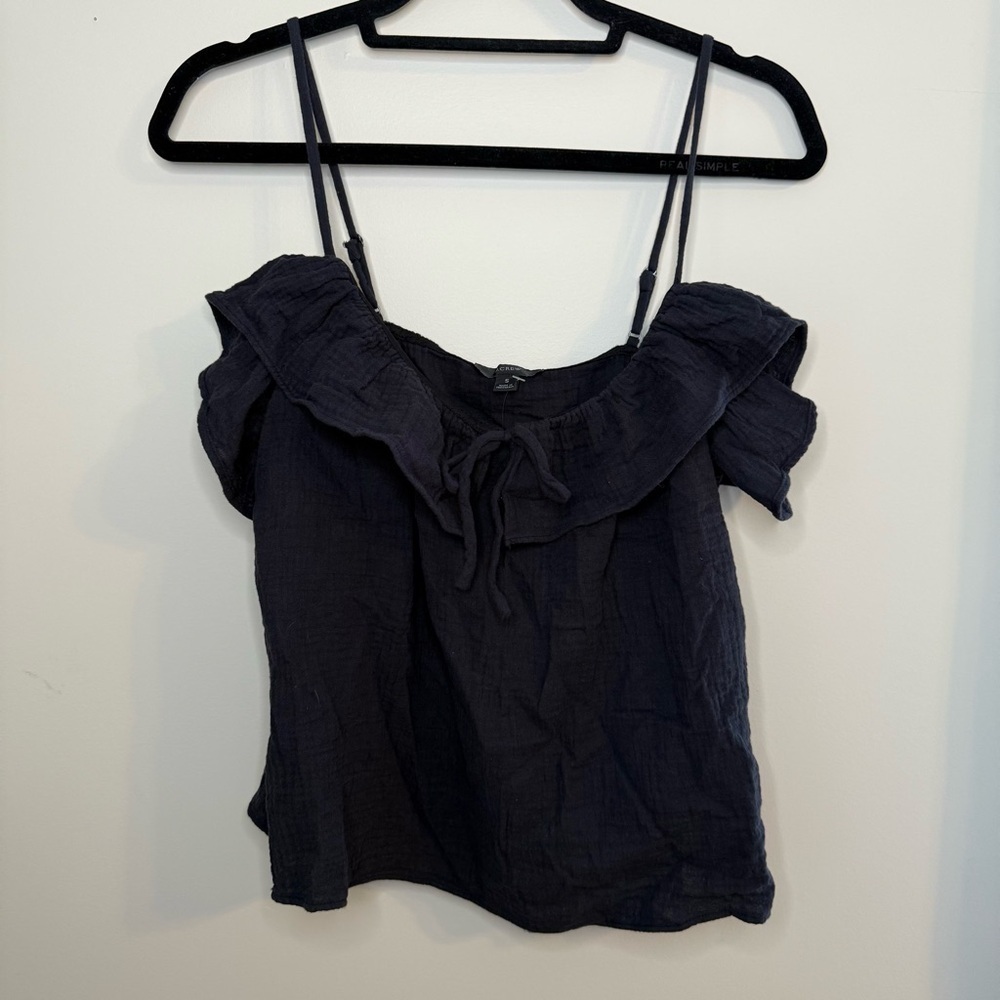 NEW J. CREW Ruffle Soft Gauze Camisole Black Small Summer Basic